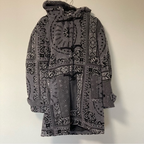 Urban Outfitters grey paisley fleece duffle coat buttons jacket - Picture 1 of 6